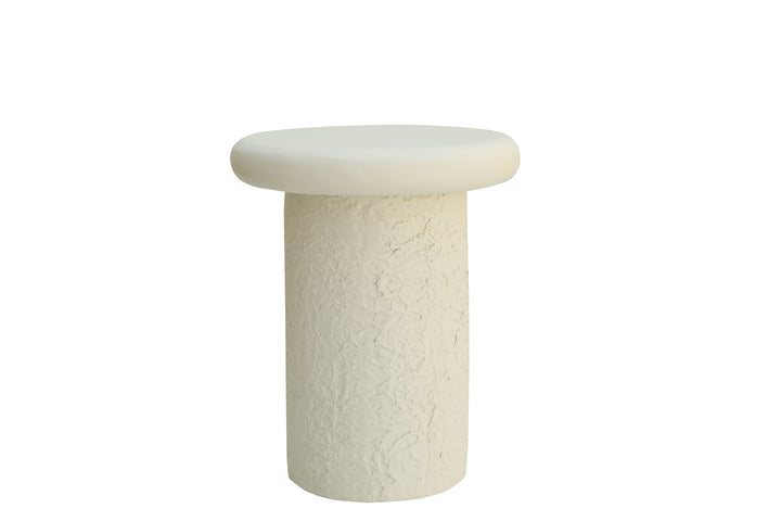 Modern Lime Plaster Side Table – Round Pedestal Accent Table, Milky White Finish (40 × 40 × 49 cm)