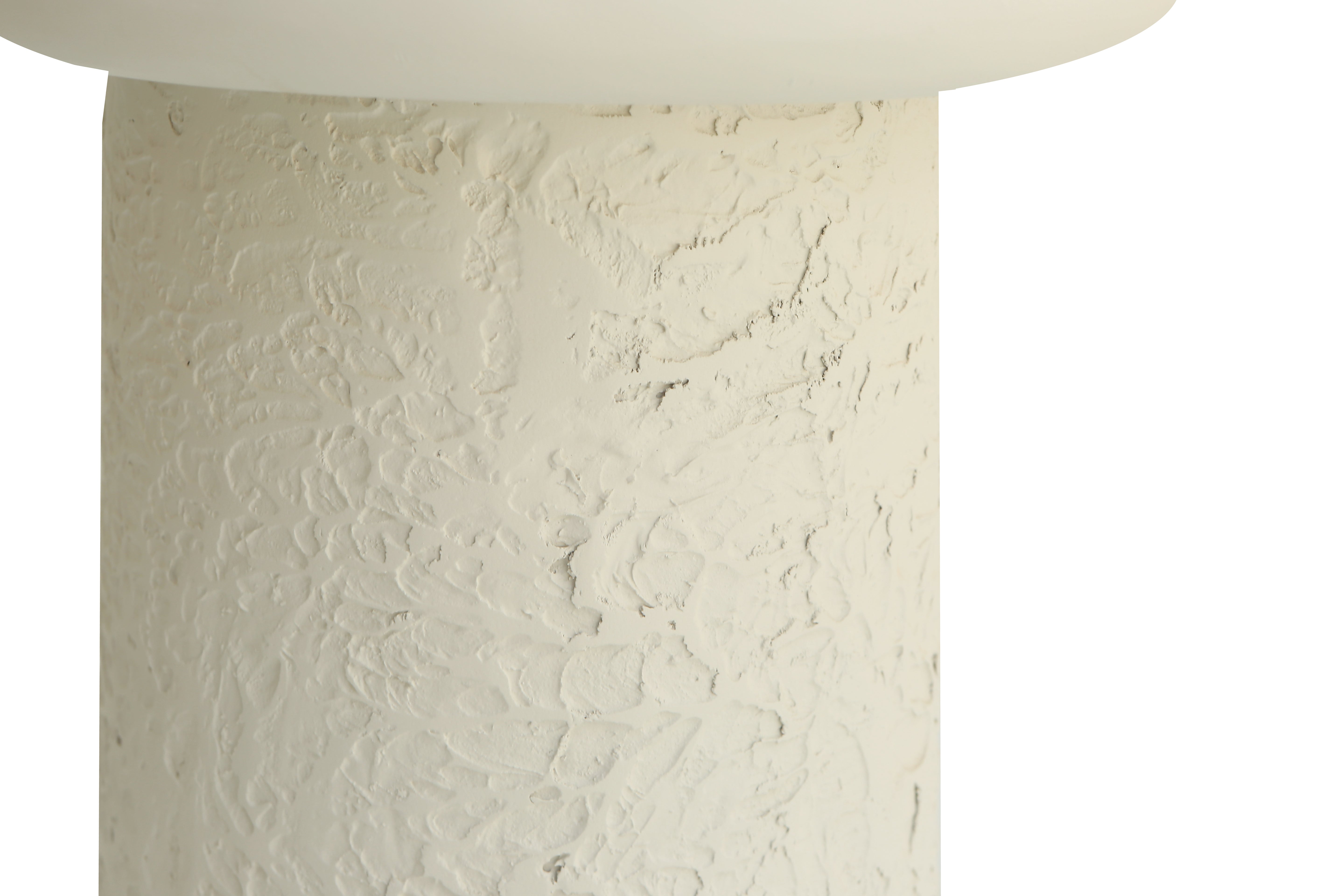 Modern Lime Plaster Side Table – Round Pedestal Accent Table, Milky White Finish (40 × 40 × 49 cm)