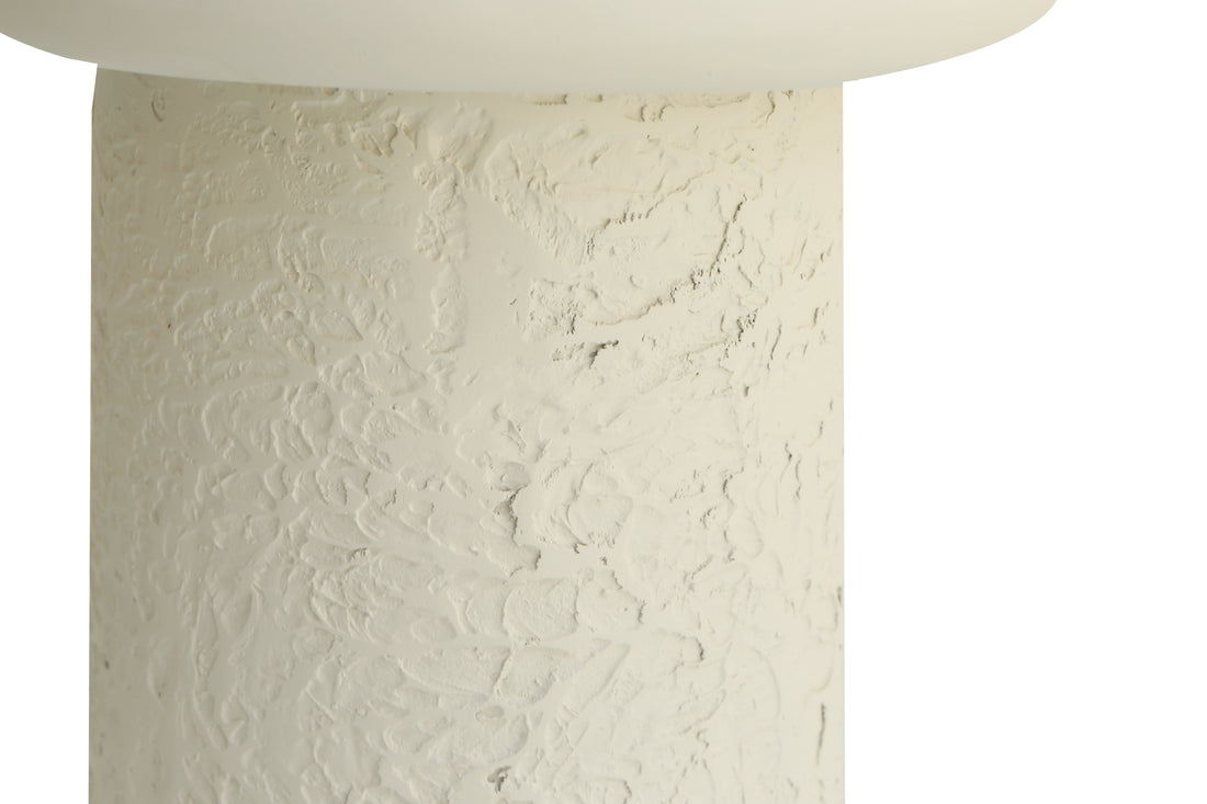 Modern Lime Plaster Side Table – Round Pedestal Accent Table, Milky White Finish (40 × 40 × 49 cm)