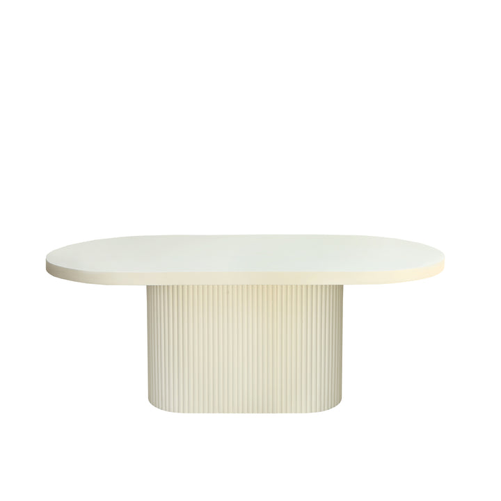 Modern Lime Plaster Concrete Dining Table – Milky White Finish | Sculptural Oval Dining Table | 220 × 110 × 76 CM