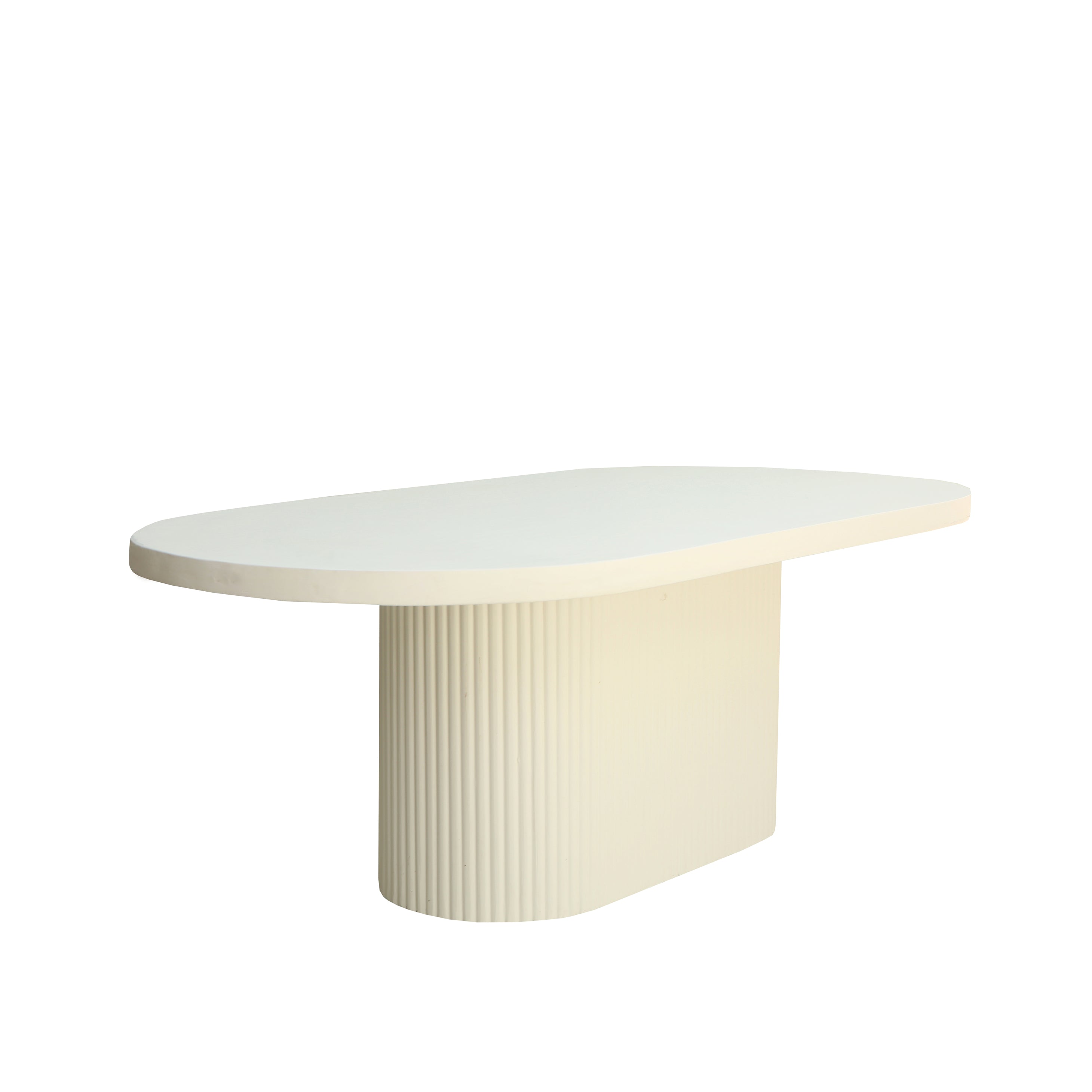 Modern Lime Plaster Concrete Dining Table – Milky White Finish | Sculptural Oval Dining Table | 220 × 110 × 76 CM
