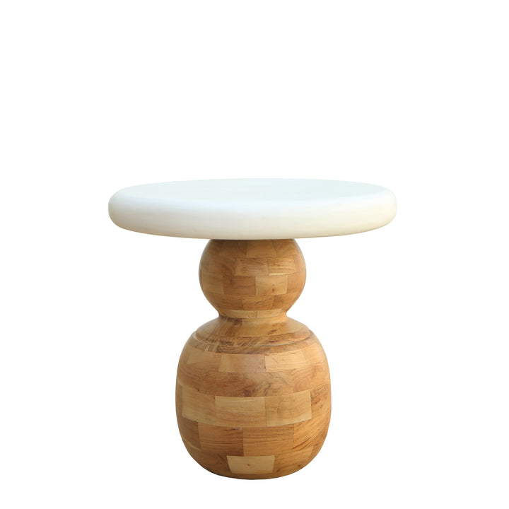 Modern Wooden & Lime Plaster (Microconcrete) Side Table – Handcrafted Accent End Table for Living Room & Bedroom – 50 x 50 x 50 cm
