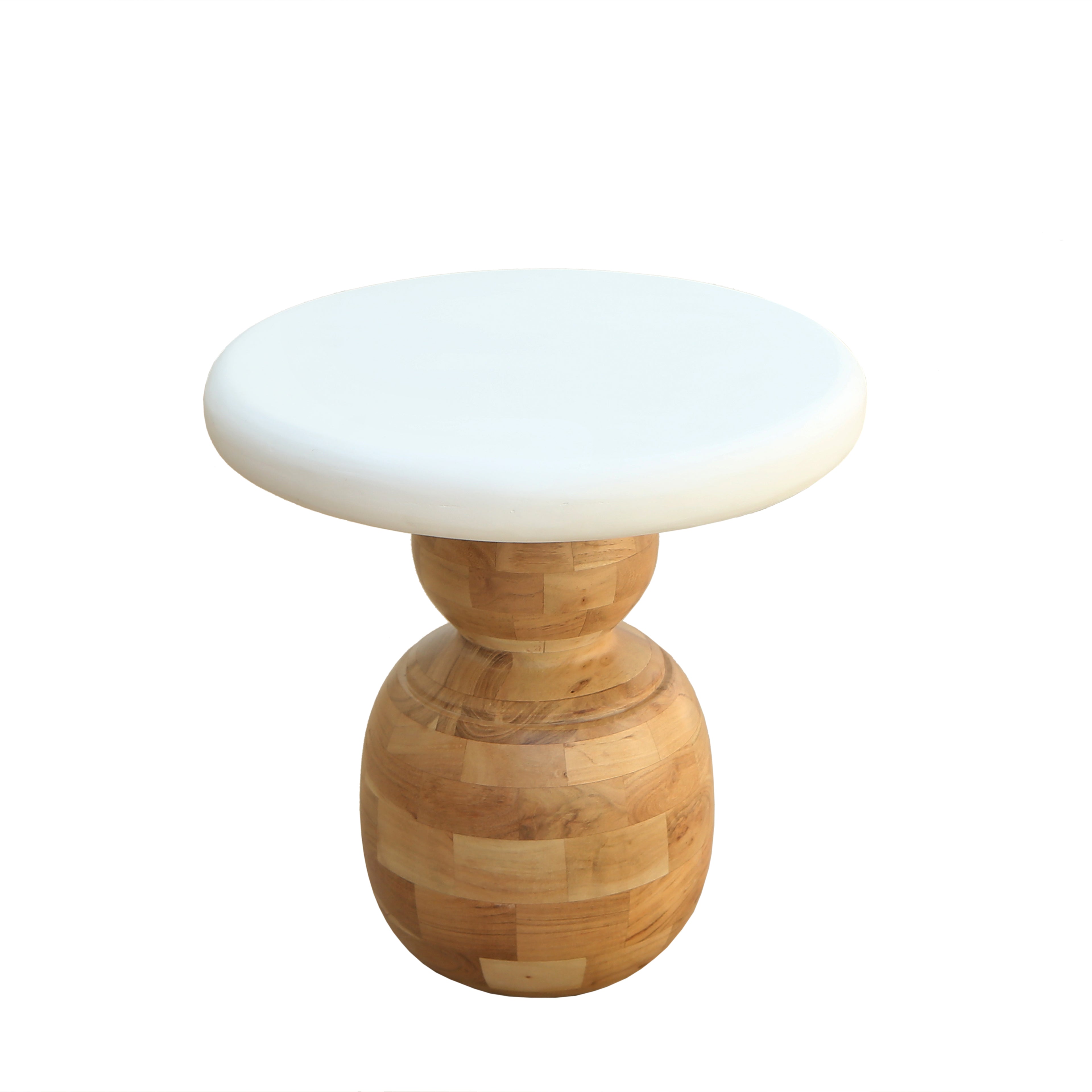 Modern Wooden & Lime Plaster (Microconcrete) Side Table – Handcrafted Accent End Table for Living Room & Bedroom – 50 x 50 x 50 cm