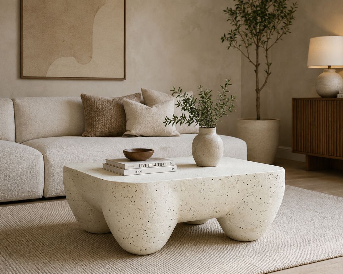 Forma Organica Center Table – Contemporary Coffee Table for Living Room | Milky White Finish | 97 × 97 × 37 CM