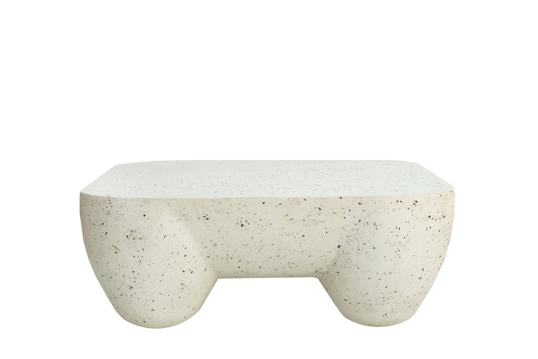 Modern Sculptural Iron Lime Plaster Center Table – Contemporary Coffee Table for Living Room | Milky White Finish | 97 × 97 × 37 CM
