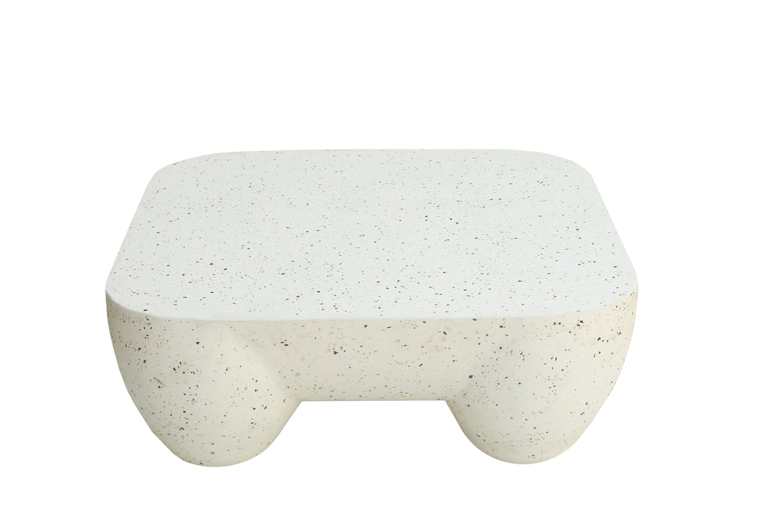 Modern Sculptural Iron Lime Plaster Center Table – Contemporary Coffee Table for Living Room | Milky White Finish | 97 × 97 × 37 CM