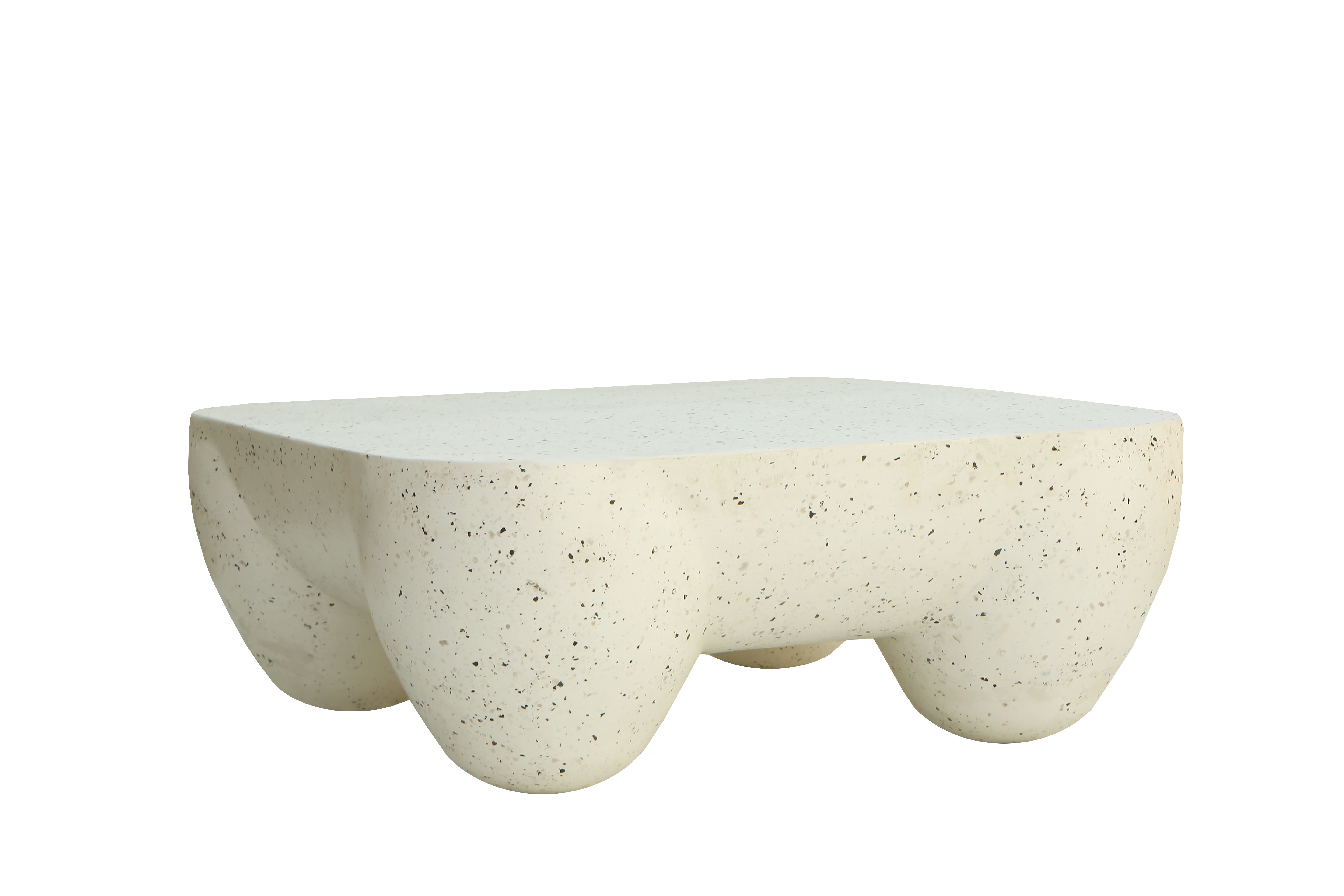 Modern Sculptural Iron Lime Plaster Center Table – Contemporary Coffee Table for Living Room | Milky White Finish | 97 × 97 × 37 CM