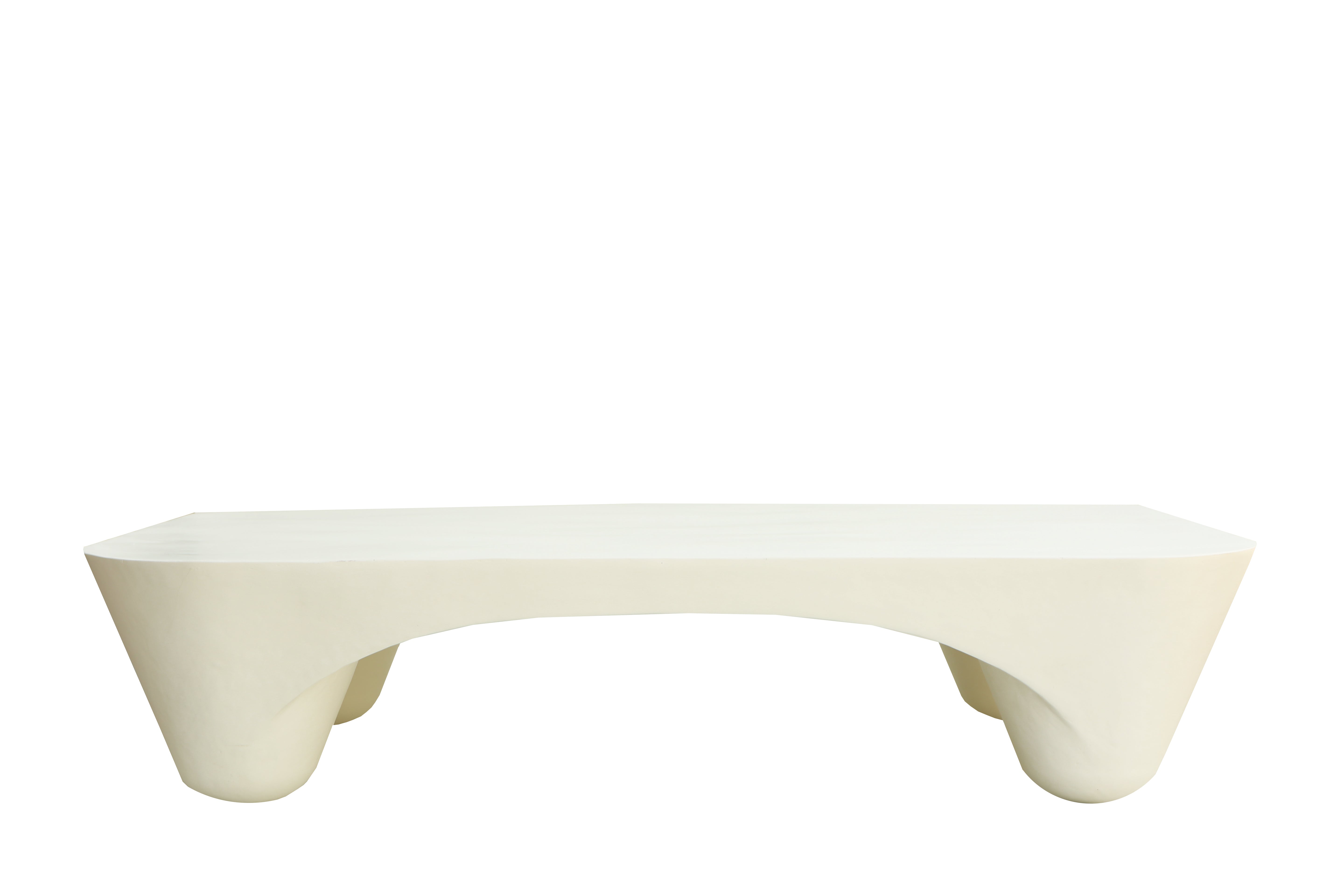 Modern Iron Lime Plaster Sculptural Center Table – Milky White | 168 × 98 × 40 cm
