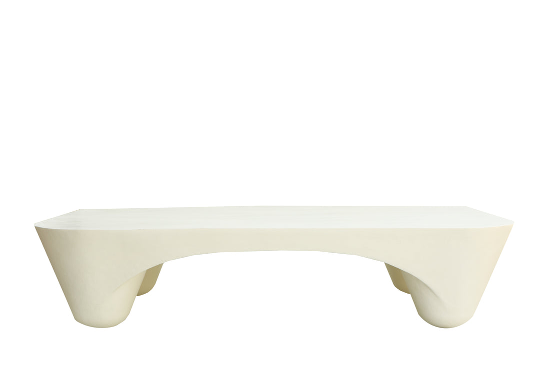 Modern Iron Lime Plaster Sculptural Center Table – Milky White | 168 × 98 × 40 cm
