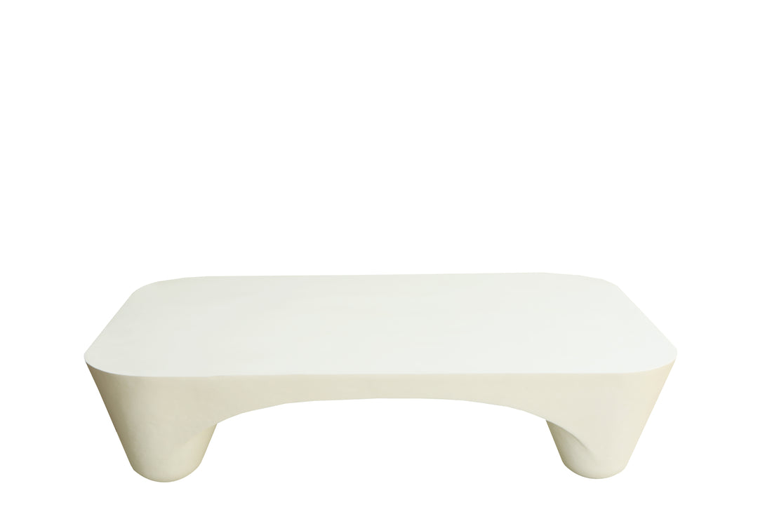 Modern Iron Lime Plaster Sculptural Center Table – Milky White | 168 × 98 × 40 cm