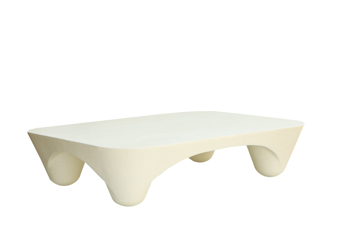Modern Iron Lime Plaster Sculptural Center Table – Milky White | 168 × 98 × 40 cm