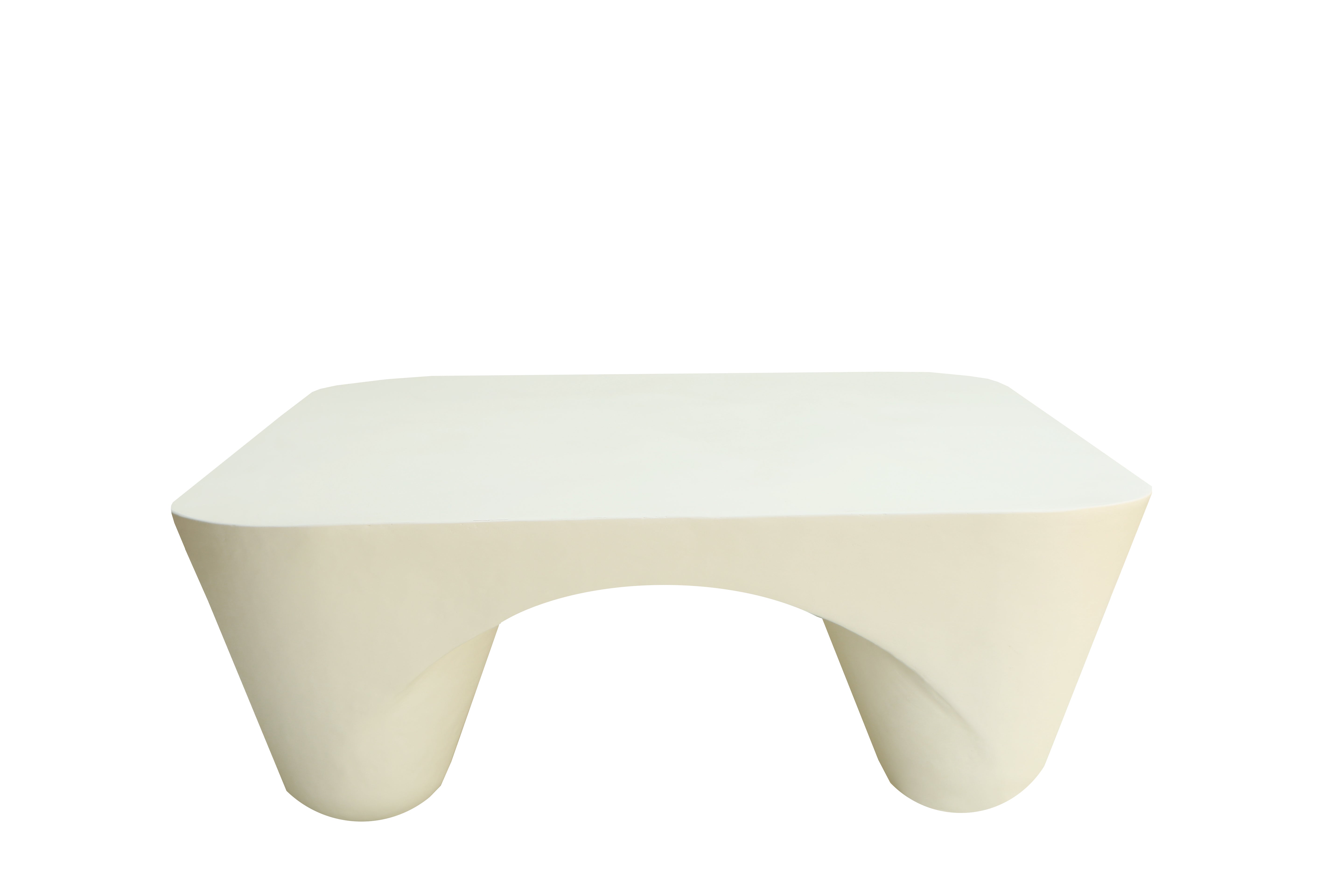 Modern Iron Lime Plaster Sculptural Center Table – Milky White | 168 × 98 × 40 cm