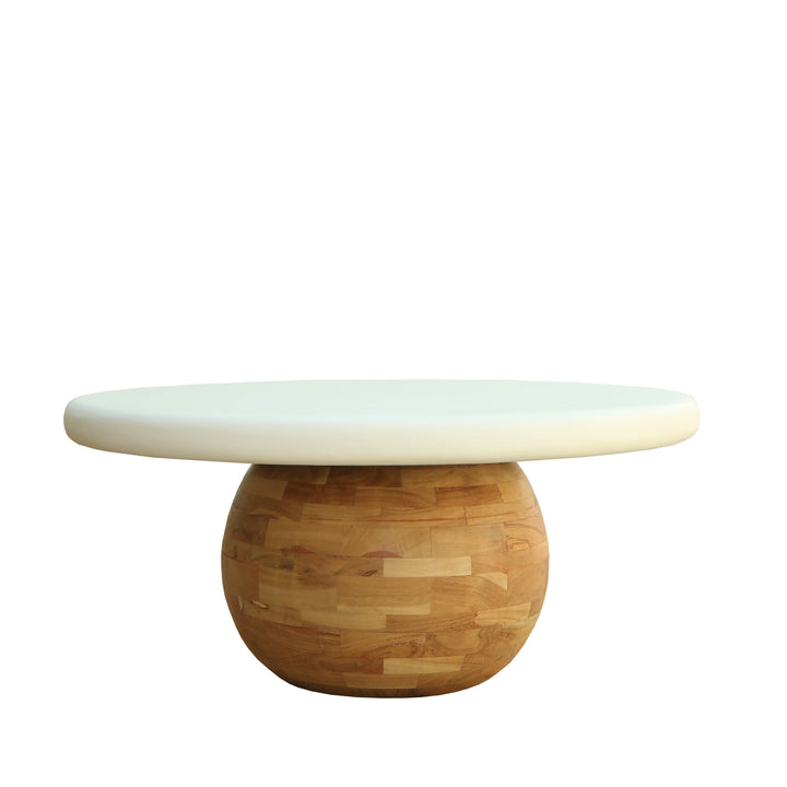 Modern Round Wooden & Lime Plaster (Microconcrete) Coffee Table – 90 x 90 x 40 cm | Handmade Contemporary Living Room Center Table