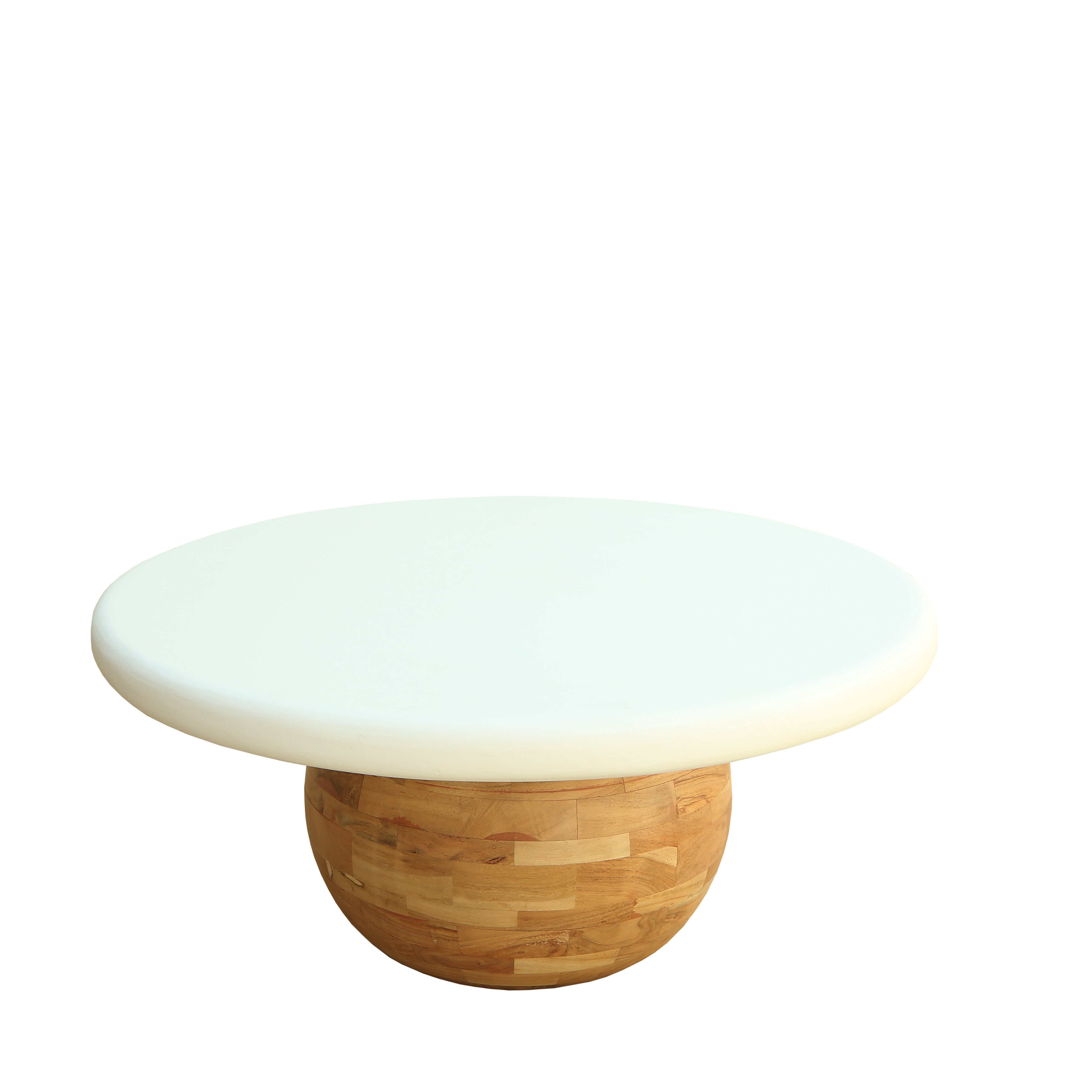 Modern Round Wooden & Lime Plaster (Microconcrete) Coffee Table – 90 x 90 x 40 cm | Handmade Contemporary Living Room Center Table