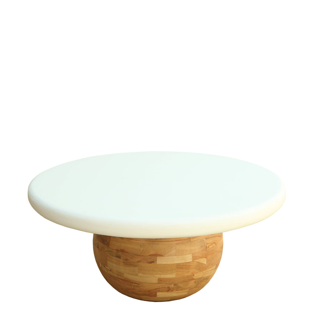 Modern Round Wooden & Lime Plaster (Microconcrete) Coffee Table – 90 x 90 x 40 cm | Handmade Contemporary Living Room Center Table