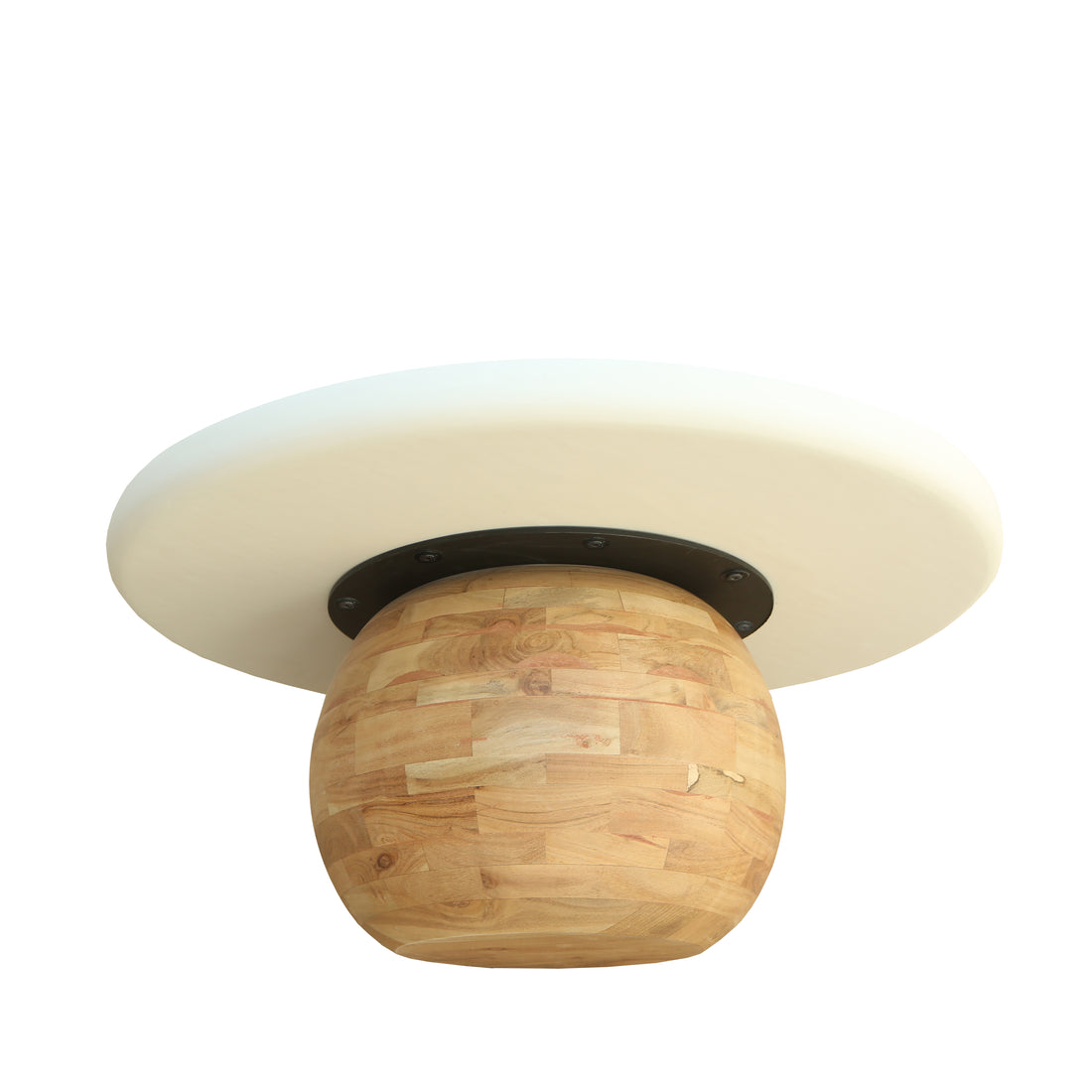 Modern Round Wooden & Lime Plaster (Microconcrete) Coffee Table – 90 x 90 x 40 cm | Handmade Contemporary Living Room Center Table