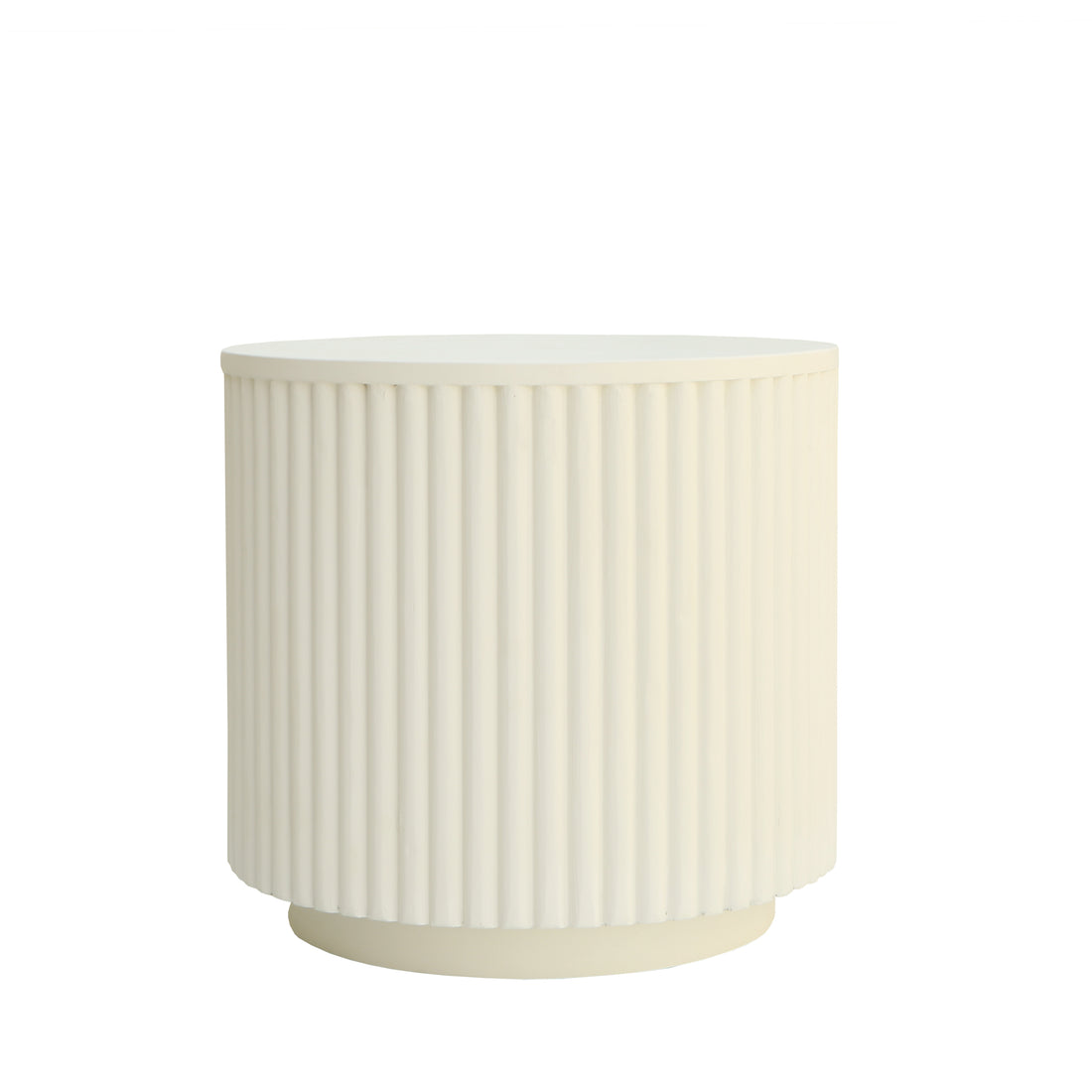 Modern Round Fluted Side Table in Lime Plaster Finish – 50 × 50 × 45 cm