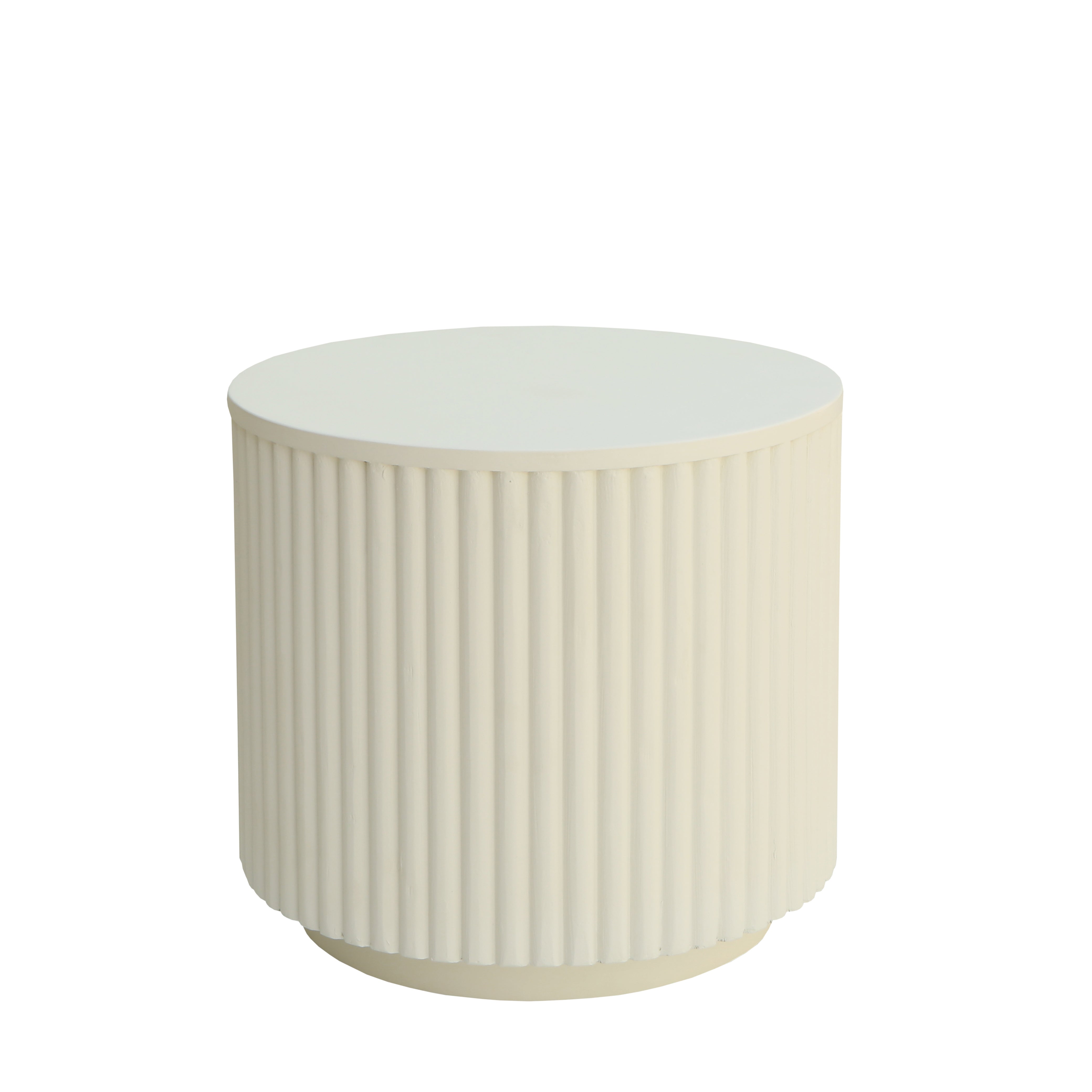 Modern Round Fluted Side Table in Lime Plaster Finish – 50 × 50 × 45 cm