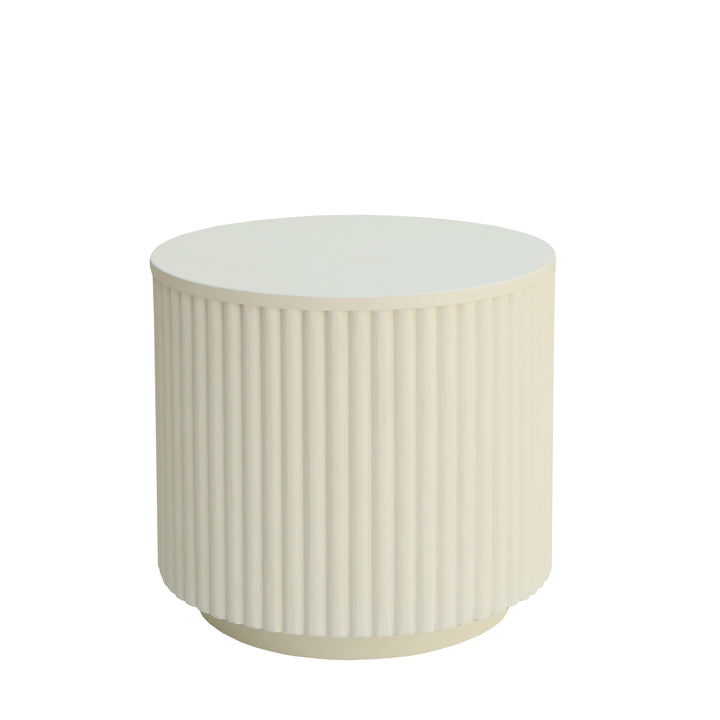Modern Round Fluted Side Table in Lime Plaster Finish – 50 × 50 × 45 cm