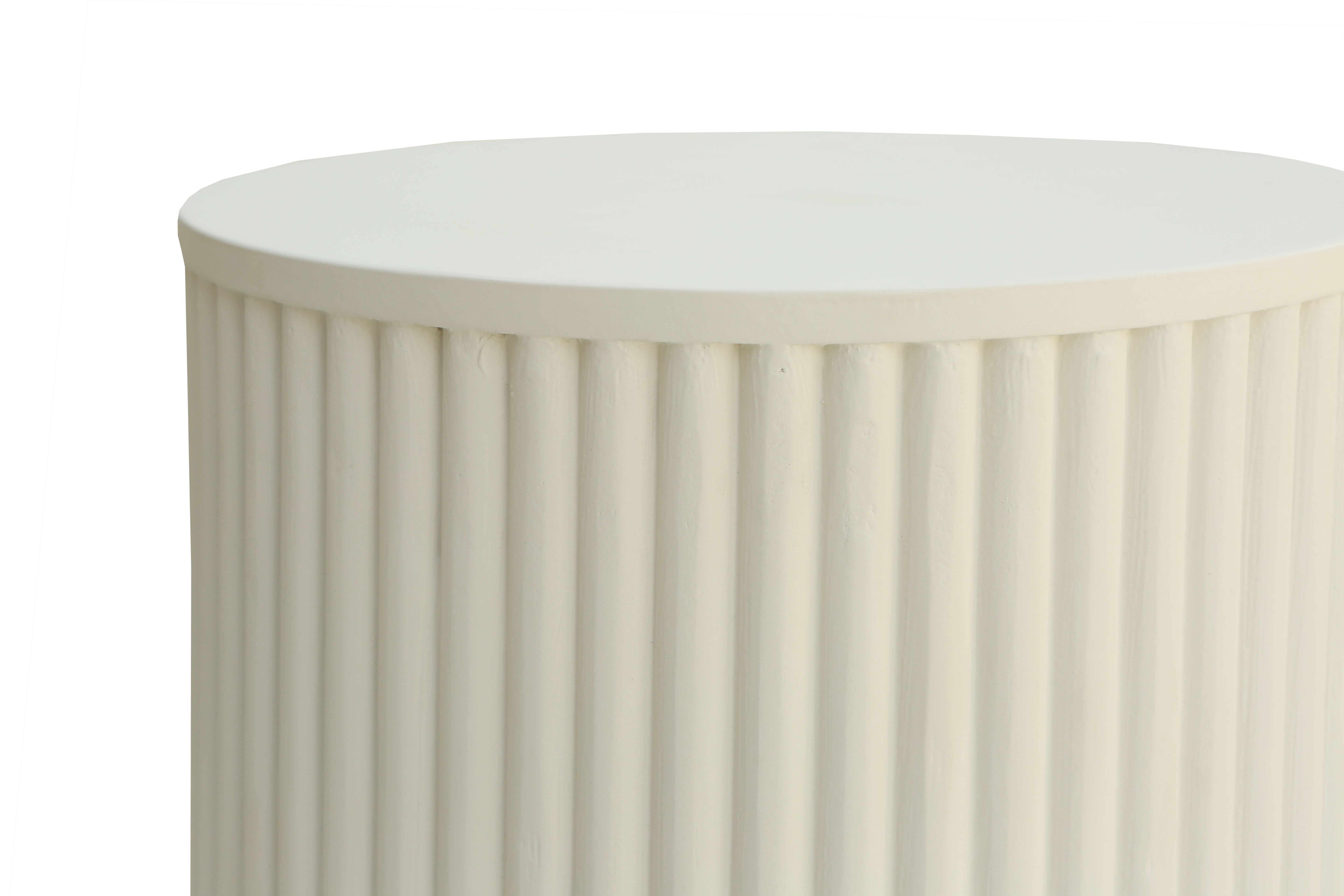 Modern Round Fluted Side Table in Lime Plaster Finish – 50 × 50 × 45 cm
