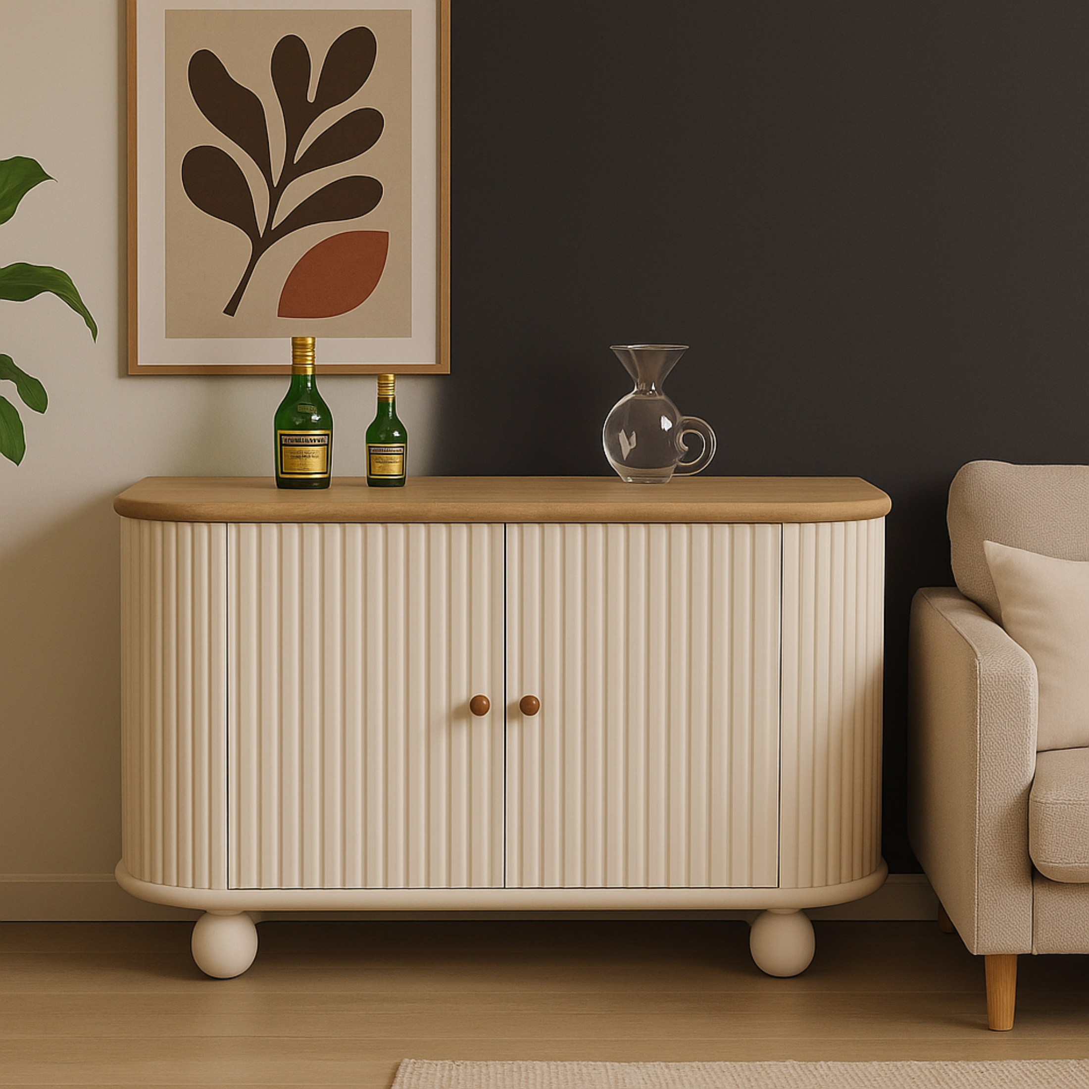 Lime Plaster Sideboard with Travertine Top – 120×40×76 cm