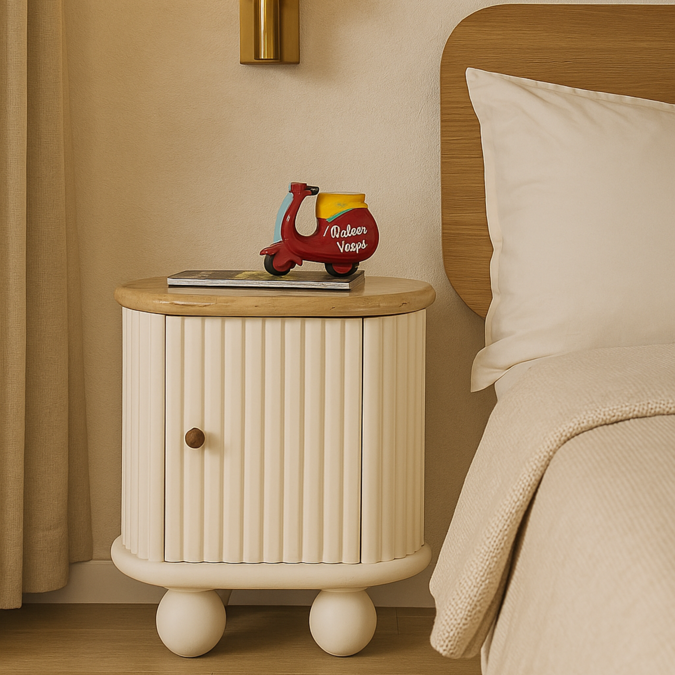 Lime Plaster Bedside Cabinet with Wooden Top – 50×40×57 cm