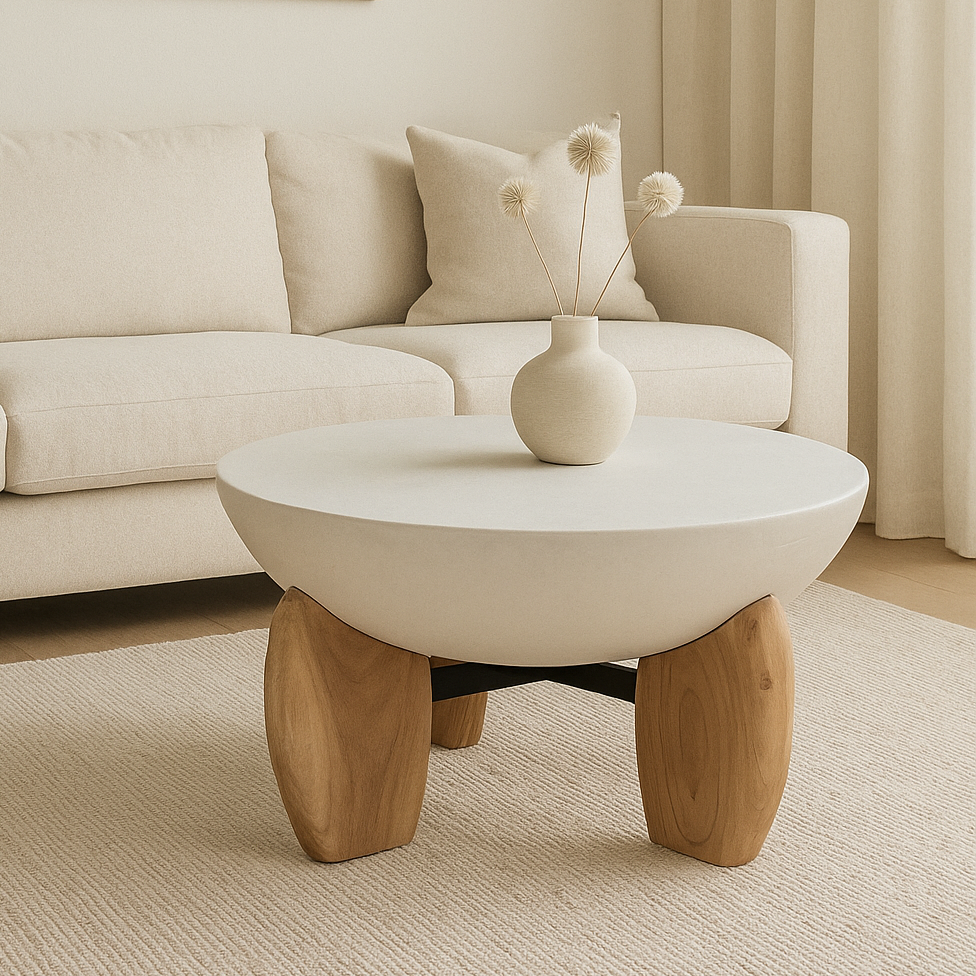 Lime Plaster with Wooden Coffee Table