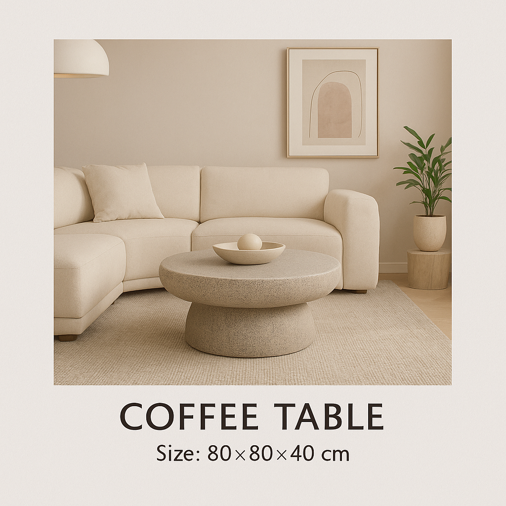 Lime Plaster Stone Finish Round Coffee Table 80x80x40 cm