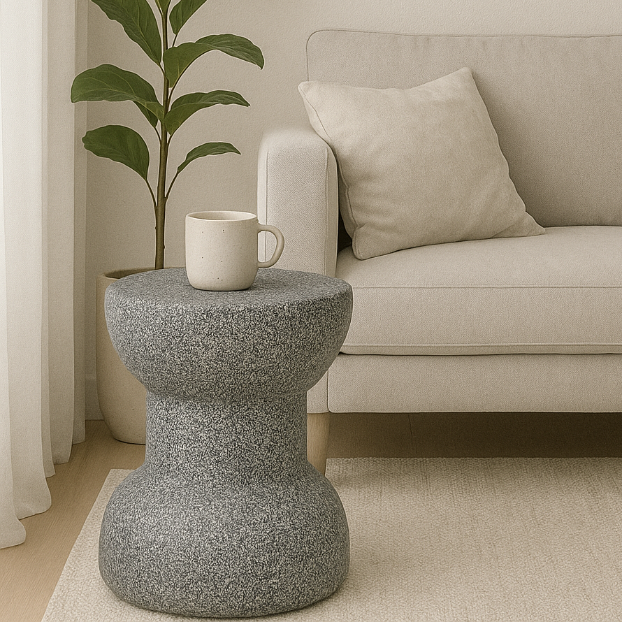 Modern Textured Stone-Finish Side Table 40x40x50 cm