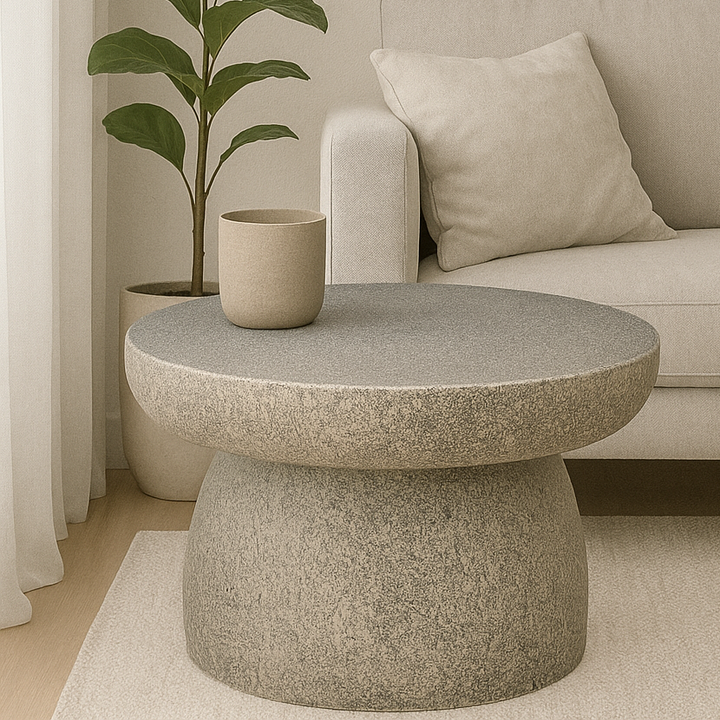 Lime Plaster Stone Finish Round Coffee Table 80x80x40 cm